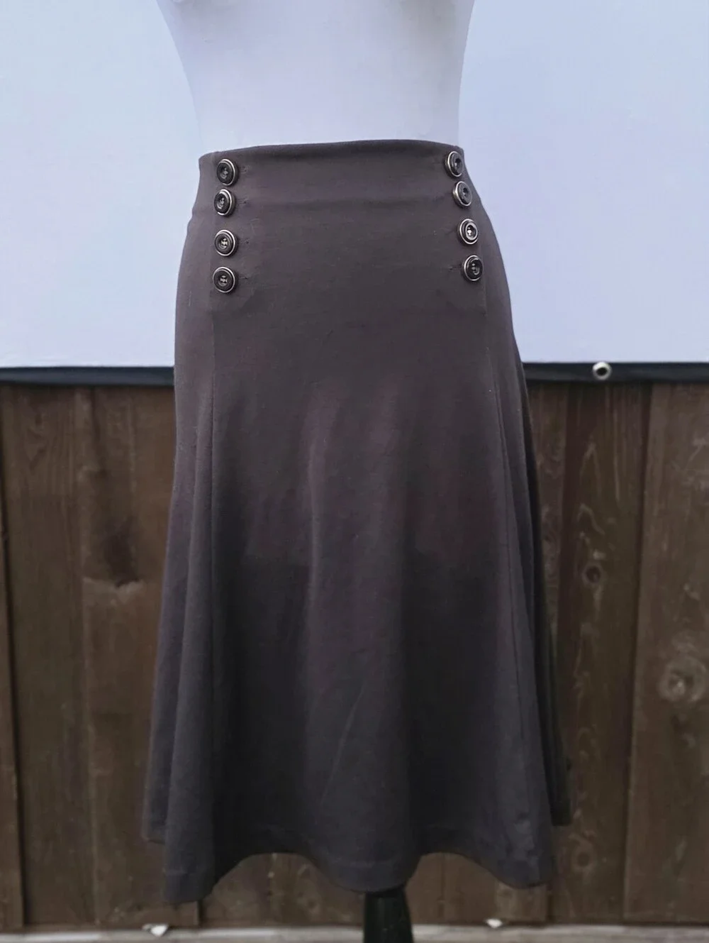 New York & Co High-Waist Dark Brown A-Line Midi Skirt with Button Detail - Picture 4 of 8